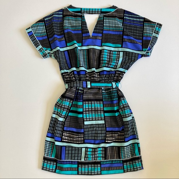 Banana Republic Geometric V Neck Dress Blue Size 8 - Picture 3 of 5